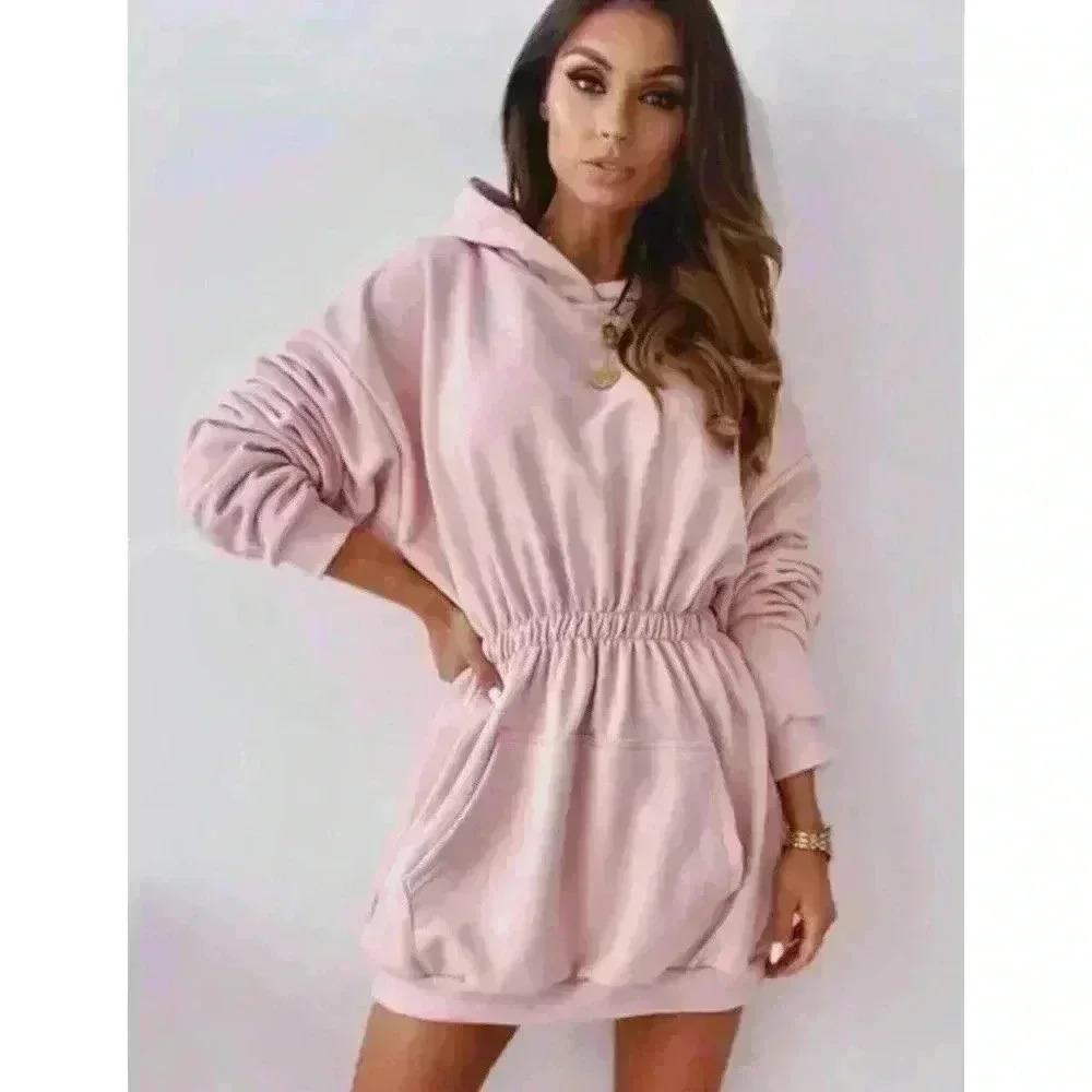 Solid Color Mid Length Polyester Hoodie for Fall Fashion